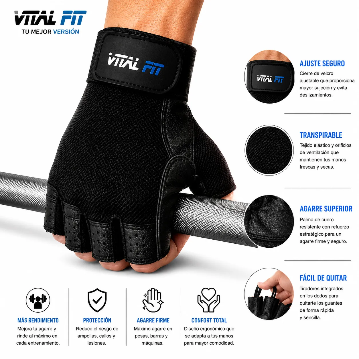 GUANTES VITAL FIT CON MUÑEQUERA 2 GUANTES VITAL FIT CON MUÑEQUERA - Imagen 2